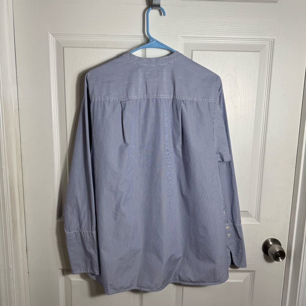 J.Crew Thomas Mason Blue White Stripe Popover Shirt Size 10 - Picture 3 of 12